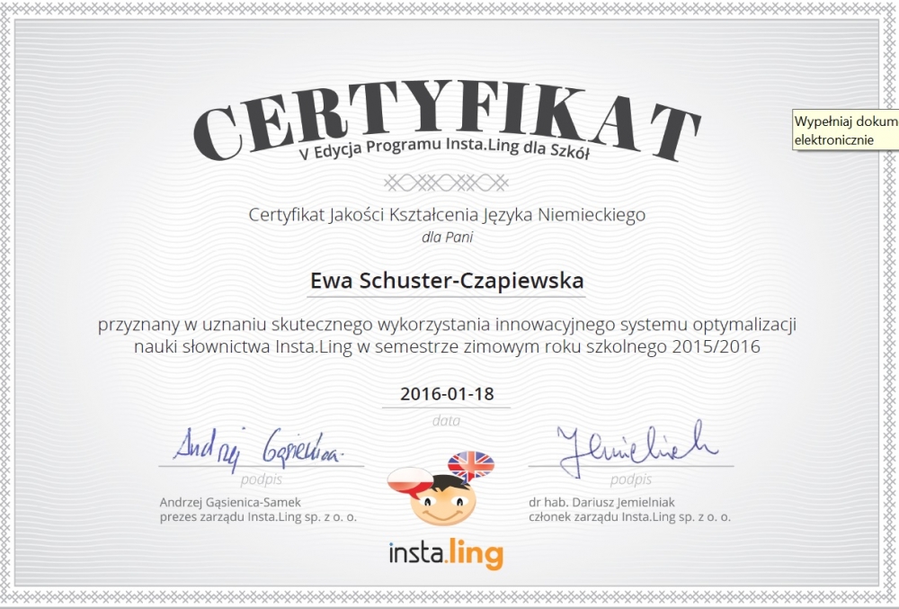 Certyfikat Instaling.pl